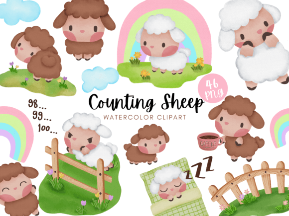 Download Counting Sheep Watercolor Clipart - Watercolor clipart Collection