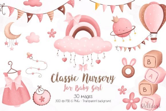 Download Classic Nursery for Baby Girl Clipart - Baby girl clipart Collection