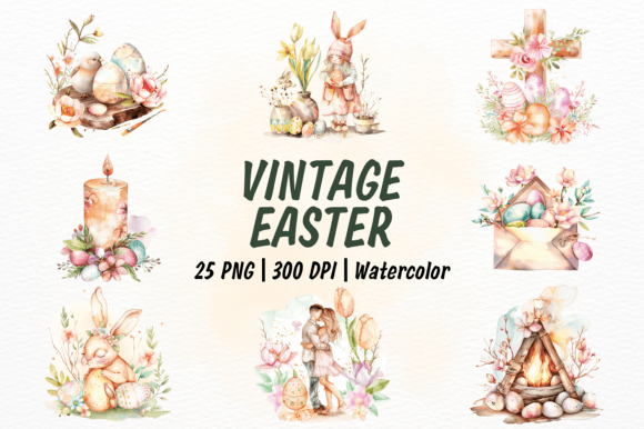 Download Vintage Easter Watercolor Clipart Bundle - Watercolor clipart Collection