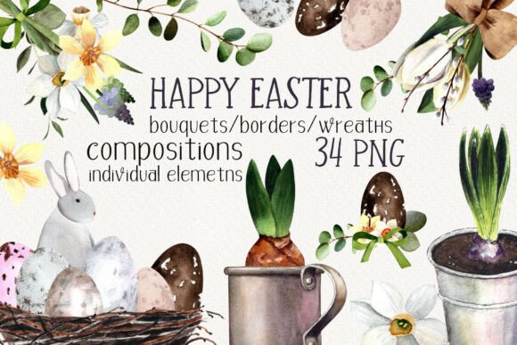 Download Easter Watercolor Clipart Set PNG - Watercolor clipart Collection