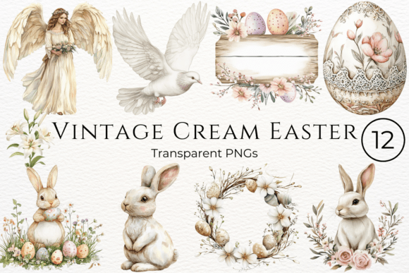 Download Vintage Cream Easter Watercolor Cliparts - Watercolor clipart Collection