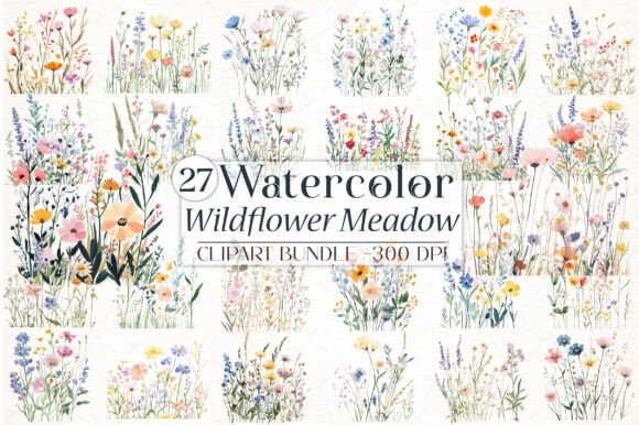 Download Wildflower Meadow Watercolor Clipart - Watercolor clipart Collection