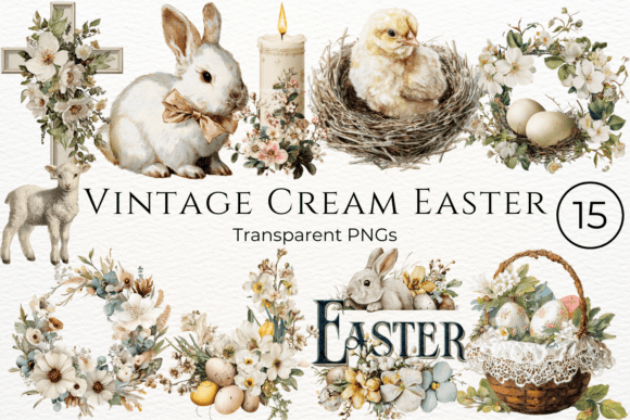 Download Vintage Cream Easter Watercolor Clipart - Watercolor clipart Collection