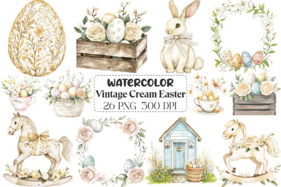 Download Vintage Cream Easter Watercolor Clipart - Watercolor clipart Collection