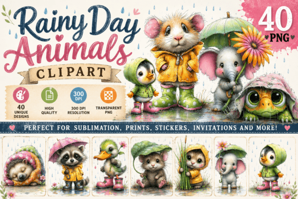 Download Rainy Day Animals Watercolor Clipart - Watercolor clipart Collection