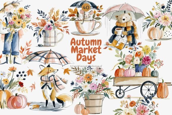 Download Autumn Harvest Watercolor Clipart Set - Watercolor clipart Collection
